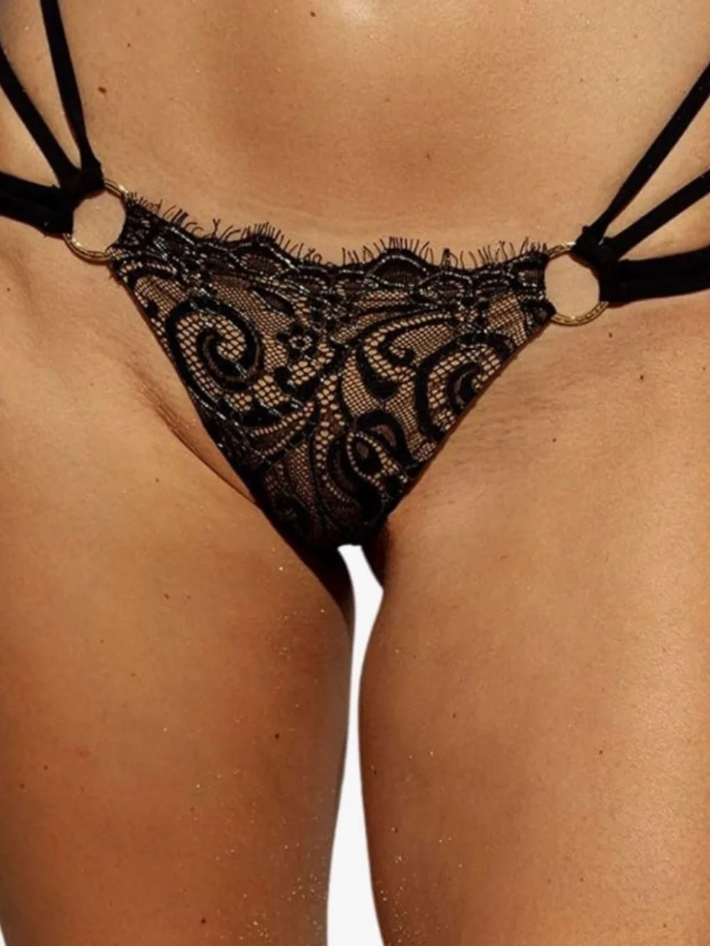 {NWT} BEACH BUNNY Black Lace Strappy Triangle Bikini Set- XL fits M
